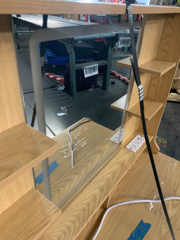 Photo 1 of ***TRUCK/TRAILER PICKUP ONLY*** Ieejdn Makeup Vanity Desk with Mirror and Lights, Vanity Desk with 8 Drawers & Storage Shelves, Vanity Table with Power Outlet, 3 Color Modes & Adjustable Brightness Dressing Table, Bedroom,Oak2