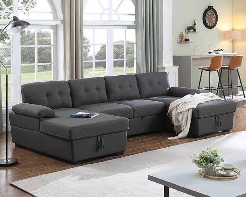 View 1 of ***PARTIAL SET - PRICE ADJUSTED***TRUCK/TRAILER PICKUP ONLY*** Upholstered Pull Out Sectional Sofa with Storage Chaise, Convertible Corner Couch, Living Room Bedroom Sleeper Sofa, Dark Grey