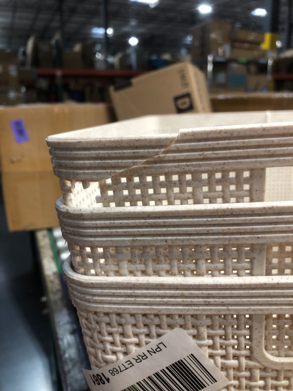 Photo 1 of ***DAMAGED - SEE NOTES/PICTURES***BINO Woven Plastic Basket | Large (Natural), 3-Pack | THE JUTE COLLECTION | Home Organization, Space-Saving Storage, Stylish Design | Plastic Storage Basket