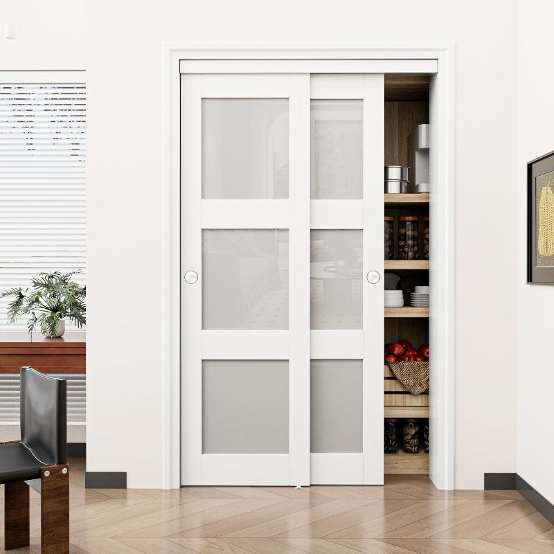 View 1 of ***STOCK PHOTO FOR REFERENCE ONLY** PARTIAL SET ONLY ONE DOOR NOT 2***
*White 3 Lite Need Assembled Closet Sliding Door, 48"×80"