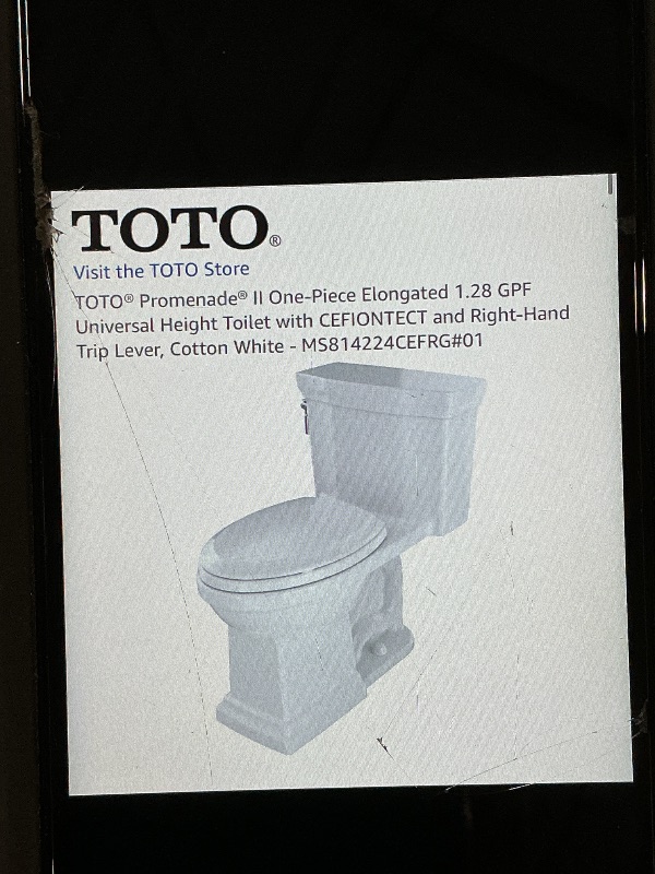View 3 of **MISSING TANK** TOTO® Promenade® II One-Piece Elongated 1.28 GPF Universal Height Toilet with CEFIONTECT and Right-Hand Trip Lever, Cotton White - MS814224CEFRG#01