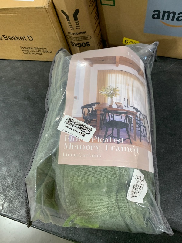 Photo 1 of TWODRAPES Pleated Linen Curtain Panels - Sage Green, 50"x105"