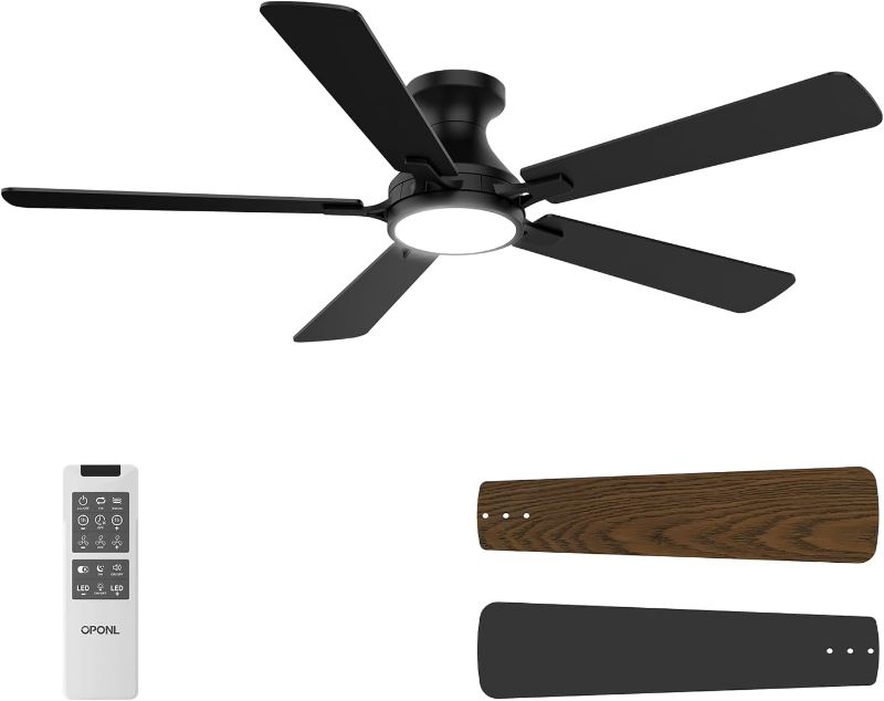 Photo 1 of OPONL 52 inch Low Profile Ceiling fan with Light and Remote Control
Reversible, 6CCT, Dimmable, Noiseless, Black Ceiling Fan for Bedroom, Indoor/Outdoor Use, Modern
