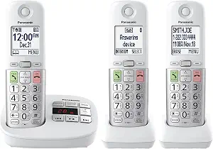 Photo 1 of Panasonic Cordless Phone, Easy to Use with Large Display & Big Buttons, Flashing Favorites Key, Flashlight, Call Block, Volume Boost, Talking Caller ID, House Phones, 3 Handsets - KX-TGU433W