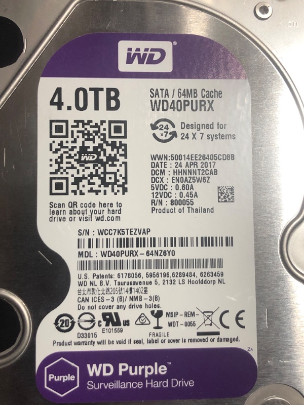Photo 1 of Western Digital 4TB WD Purple Internal Hard Drive HDD
