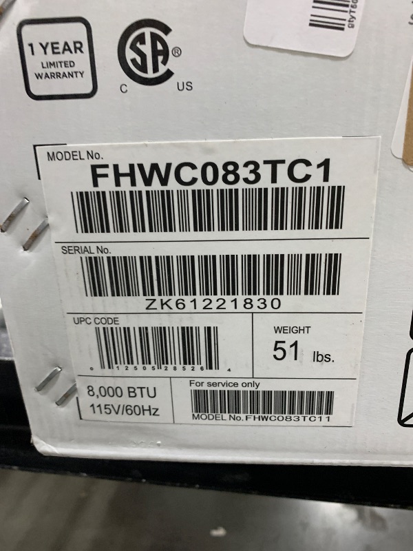 Photo 1 of Frigidaire 8,000 BTU Window Air Conditioner with Remote Control, Cools Up to 350 Sq. Ft., Quiet Operation, Eco Mode, 3 Fan Speeds, Auto Restart, White