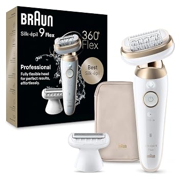 Photo 1 of Braun Silk-épil 9 Flex Epilator, 360 Flex and Pivoting Head, Wet and Dry, Includes Shaver Head, Trimmer Comb, SES9-041 3D, Tinted Gold
