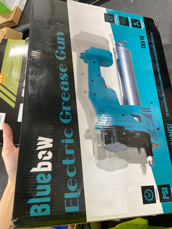 Photo 1 of Electric Grease Gun Kit, 12,000 PSI Max Pressure, 5.3 oz/min Flow Rate, Heavy Duty Cordless Grease Gun Battery Powered with Air Bleeder Valve, 2X 4.0Ah Batteries, 39.4" Flexible Hose, Cyan