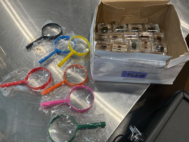 Photo 1 of [Missing Bugs, only 24, see live photos] Lineshading 70 Pcs Insect in Resin Specimen with 7 Magnifying Glass Various Bugs Collection Paperweights Bug Kit Preserved in Resin for Kids Scientific Educational Classroom Display Collection