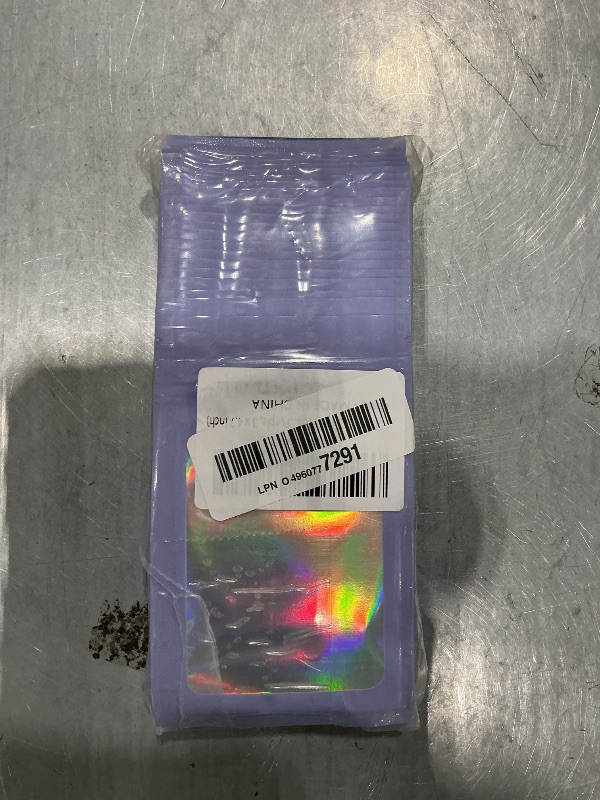 Photo 1 of 100 Pieces Smell Proof Mylar Bags, Holographic Packaging Bags, Resealable Odor Foil Pouch Zipper Bag with Clear Window for Food Storage Easter Candy Lipgloss, Jewelry Lash (Purple, 3 x 4.7 Inch)