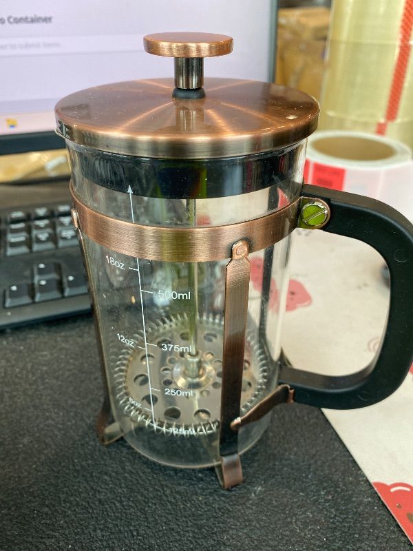 View 3 of [MISSING PARTS] QUQIYSO Coffee Maker 304 Stainless Steel French Press with 4 Filter, Heat Resistant Durable, Easy to Clean, Borosilicate Glass Coffee Press, 100% BPA Free Teapot, 21 ounce, copper