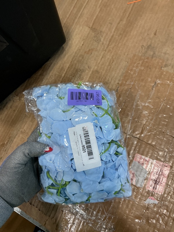 Photo 1 of 12 Pcs Hydrangea Artificial Flowers Bulk,Fake Flower Bouquets,Silk Hydrangeas Heads with Stems,Faux Floral Arrangement for Dining Room Party Wedding Kitchen Table Centerpieces Decor (Blue)