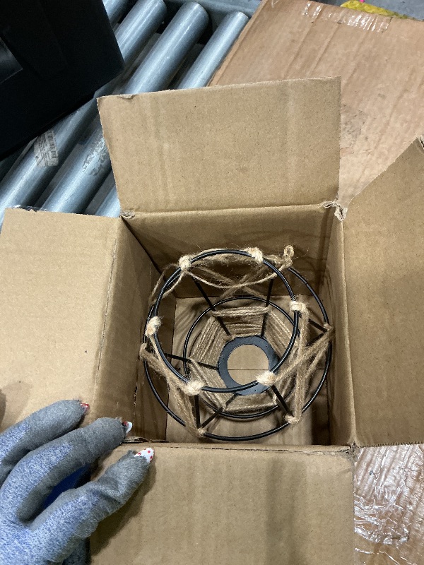 Photo 1 of 1 Pack Industrial Hemp Rope Pendant Lamp Shade, Small Vintage Boho Hanging Light Shades, Mini Rustic Metal Cage Lampshade for E27 Chandelier Wall Sconces Ceiling Hanging Pendant Light Fixture