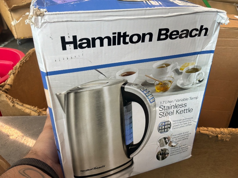 Photo 1 of [Water Stained inside] Hamilton Beach 1.7 Liter Temperature Control Electric Kettle, Water Boiler & Heater, Fast Boiling 1500 Watts, BPA Free, Cordless, Auto-Shutoff and Boil-Dry Protection, Stainless Steel (41020R)
