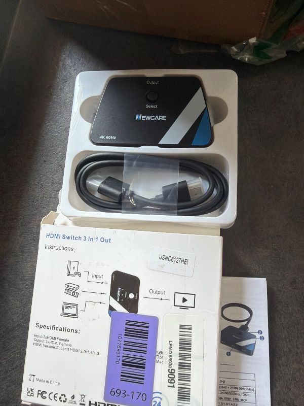 Photo 1 of [Upgrade] HDMI Switch 3 in 1 Out, 4K@60Hz HDMI 2.0 Switch Splitter with 2.6FT Long HDMI Cable, 3-Port HDMI Switcher Selector, Supports 4K 30Hz 3D 1080P HDCP2.2 for PS5 Xbox DVD Player Fire Stick PC