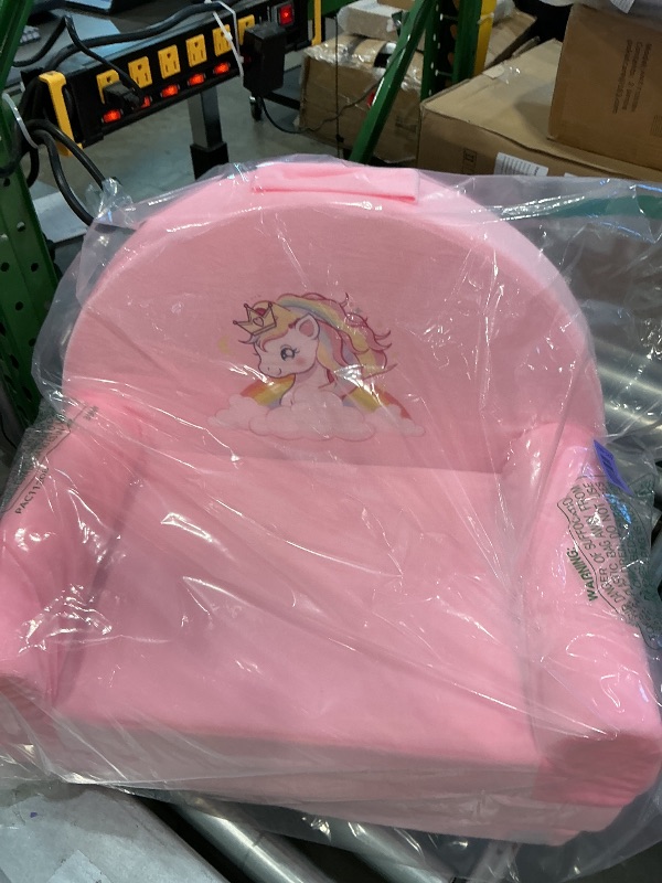 Photo 1 of ****MINOR DAMAGE**** ORWIPO Unicorn Kids Sofa Bed with Removable Washable Cover & ??Hook and Loop?? Backrest – Foldable Toddler Chair, Cozy Crystal Velvet Furniture for Playtime, Naps & Travel (Pink, Unicorn Design)