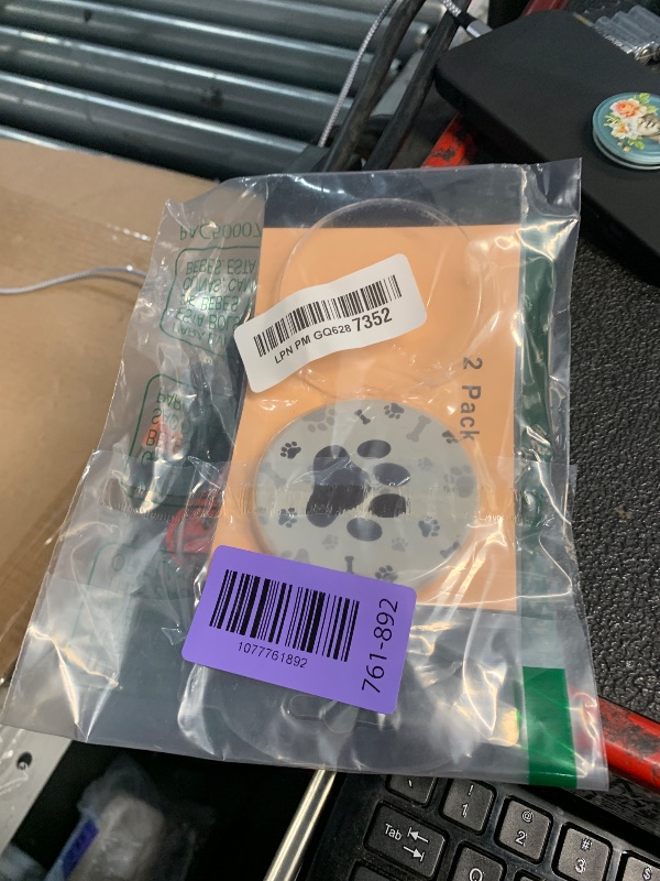 Photo 1 of ***missing 1***Britimes Absorbent Car Coasters 2 Pack for Cup Holders, 2.56" Ceramic Stone & Non-Scratch Cork Base Drink Coasters Dog Footprints