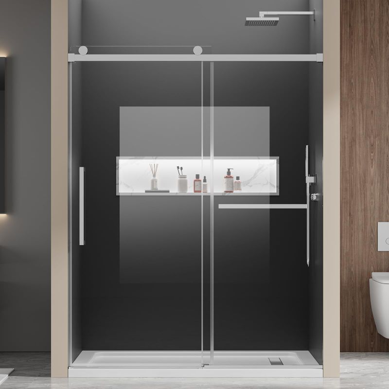 Photo 1 of ***FACTORY SEALED******TRUCK/TRAILER PICKUP ONLY***Frameless Sliding Shower Door, 56-60" W x 76" H, Upgraded 5/16"(8mm) SGCC Tempered Glass, Dual Nano Easy Clean Glass, Rustproof 304 Stainless Steel Hardware, Reversible Adjustable - Bright Chrome
