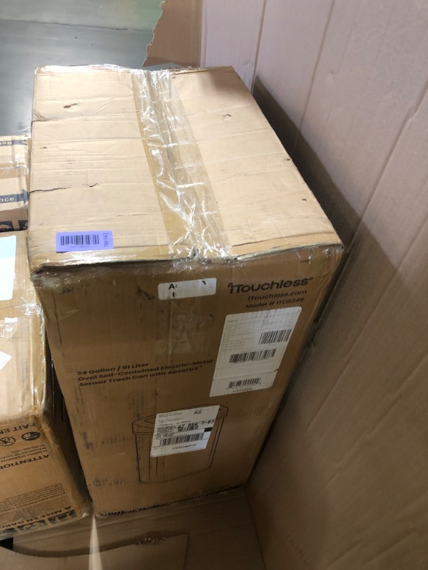 Photo 1 of ***DAMAGED - SEE NOTES/PICTURES***iTouchless 24 Gallon Extra Large Touchless Sensor Trash Can with AC Adapter & AbsorbX Odor Filter, 91L Commercial Stainless Steel Automatic Kitchen Bin for Home, Office, Restaurant, Store, Lobby