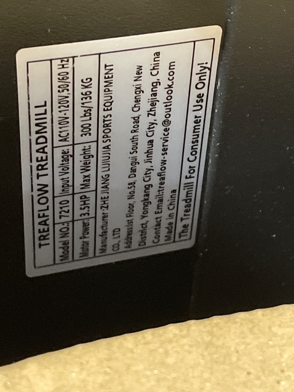 Photo 1 of *****PARTS ONLY , NON FUNCTIONAL **** TREAFLOW Treadmill with 0-25% Auto Incline, 3.5 HP Folding for Home Running, 10.0 MPH Max Speed, 300 lbs Weight Capacity, Bluetooth Speaker. (Black)