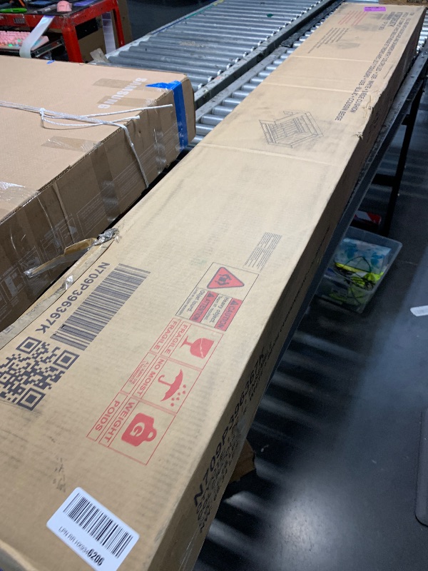 Photo 1 of ***PARTS ONLY*** Merax Full Size Wood Platform Bed with Storage Shelves, Drawers, Charging Station, Desk and Upholstered Headboard, White+Beige Cushion, Box 1 of 3