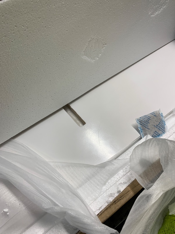 Photo 1 of ***PARTS ONLY*** Merax Full Size Wood Platform Bed with Storage Shelves, Drawers, Charging Station, Desk and Upholstered Headboard, White+Beige Cushion, Box 1 of 3