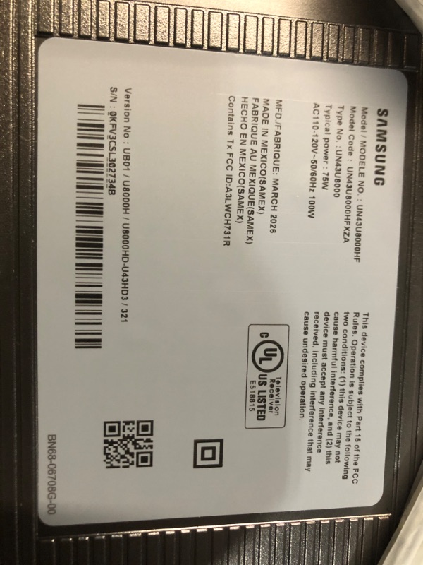 Photo 1 of ***FACTORY SEALED - OPENED FOR INSPECTION***  Samsung 43-Inch Class Crystal UHD U8000H Series Samsung Vision AI Smart TV (2026 Model, 43U8000H) Crystal Processor 4K, Endless Free Content, Motion Xcelerator, Color Booster, Alexa Built-in