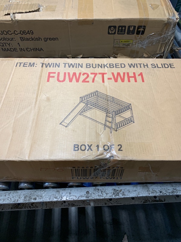 View 3 of ***PARTIAL SET*** DNYN Twin Over Twin Bunk Bed with Slide for Kids Bedroom,Solid Wood Floor Bunkbeds for Boys and Girls,Easy Assembly & No Box Spring Needed & Space Saving Design, White