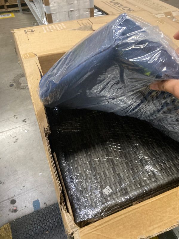 Photo 1 of ***MISSING PIECES -SELLING AS INCOMPLETE PARTS ONLY -SELLING AS IS *** Outdoor Sectional Furniture, All-Weather Rattan Patio Furniture Wicker Patio with Cushion, Glass Table, Navy Blue