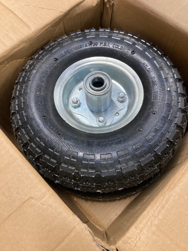 Photo 1 of (2 Pack) RRQ 10 Inch Pneumatic Wheel 4.10/3.50-4 Tire, 10" Pneumatic Wheels with 5/8" Bearings,2.2" Offset Hub for Garden Cart, Hand Truck, Lawn Cart, Mower