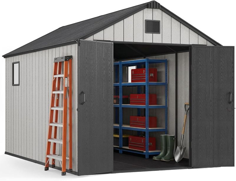 Photo 1 of **PARTIAL SET/BOX 5 OF 5 ONLY****Outdoor Storage Shed, 8x12FT Resin Shed with Floor/Windows/Lockable Door/Vents, 15mm Thickened Heavy Duty All-Weather Garden Tool Shed for Backyard...