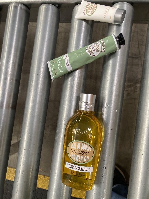 Photo 1 of ***USED/OPEN -MISSING ONE -SELLING AS IS -SEE ALL PHOTOS*** 
L'OCCITANE Almond Greatest Hits: Cleansing Shower & Supple Skin Oils, Moisturizer & Hand Cream, Purifies, Hydrates, Smooths Skin, Bath & Body Gift Set