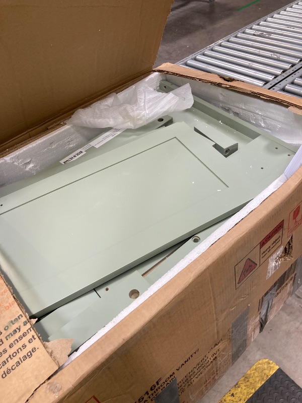 Photo 1 of **Missing a lot pieces**Merax 24" Bathroom Vanity with Integrated Ceramic Sink, Door-Mounted Double-Layer Shelf, Soft-Close Drawers & Cabinet, Black Zinc Handles, Compact Single Vanity for Bathroom, Light Green