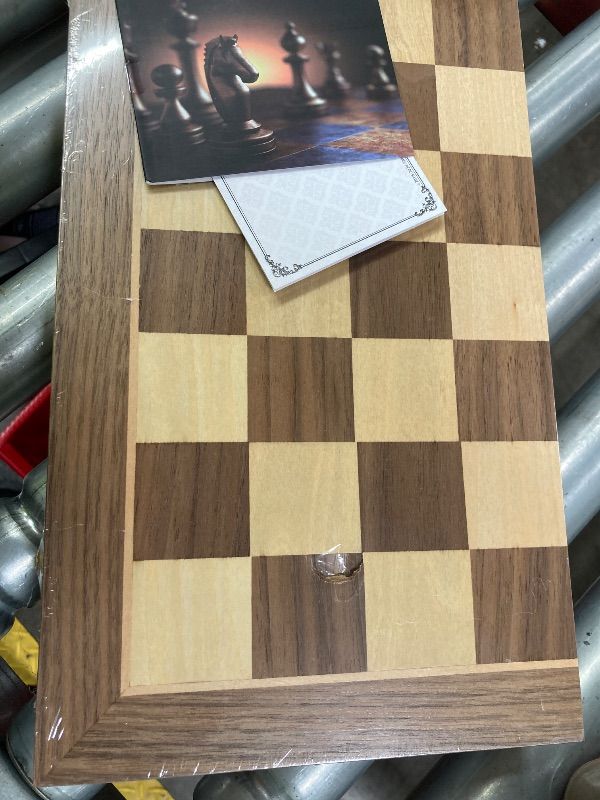 Photo 1 of **DENT ON BOARD***AMEROUS 15 Inches Magnetic Wooden Chess Set - 2 Extra Queens - Folding Board - Pieces Storage Slots, Handmade Portable Travel Chess Game - Beginner Chess Set for Kids, 6 up Age