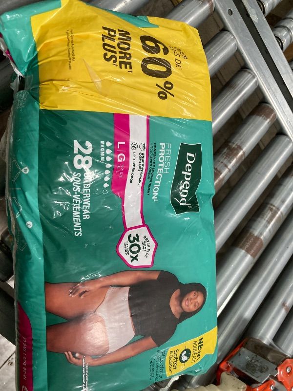 Photo 1 of ***DAMAGED PACKAGE***Depend Fresh Protection Adult Diapers, Incontinence Underwear for Women, Disposable, Maximum, Large, Blush, 28 Count, Packaging May Vary