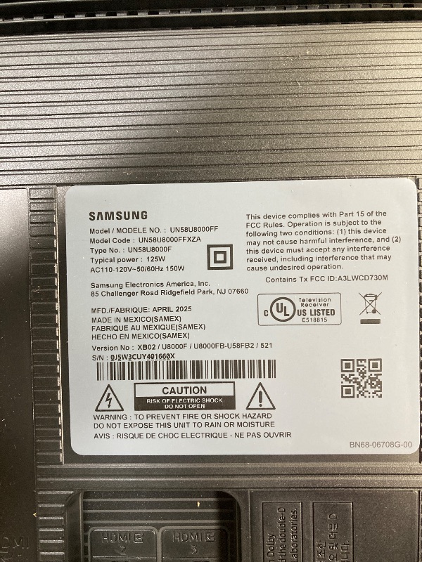 Photo 1 of ****PARTS ONLY NO RETURN NO REFUND ****

Samsung 58-Inch Class Crystal UHD U8000F 4K Smart TV (2025 Model) Endless Free Content, Processor, MetalStream Design, Knox Security, Alexa Built-in