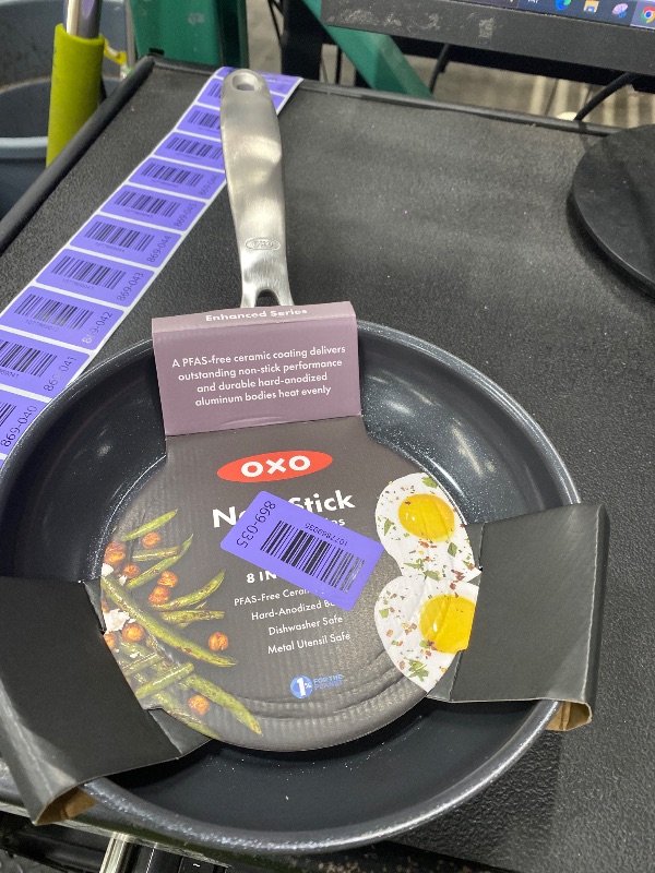 View 2 of Obsidian Pre-Seasoned Carbon Steel, 8" Frying Pan Skillet with Removable Silicone Handle Holder, Induction, Oven Safe,