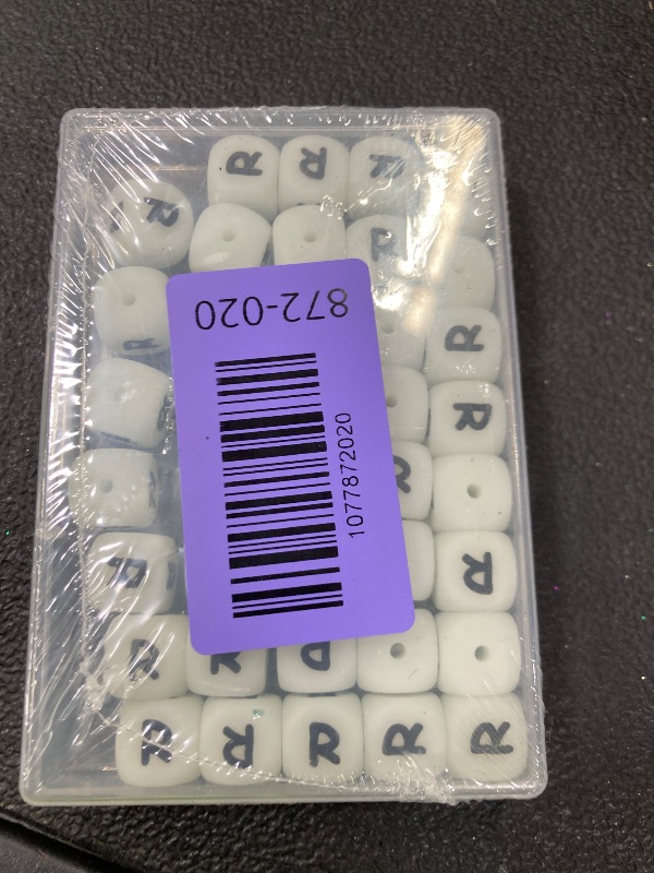 Photo 1 of ***FACTORY SEALED***HUAAPLEVLA 40 Pcs 12mm Silicone Letter Beads for Keychain Making Luminous Silicone Alphabet Bead Bulk Square Focal Letter Beads for Bracelets Pens Lanyards Jewelry Making and DIY Crafts(White R)***FACTORY SEALED***