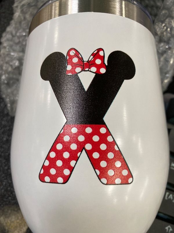 Photo 1 of **LETTER X***Cute Cartoon Mouse Gifts Initial A-Z Personalized Wine Tumbler Cup, Magic Mouse Printed 12 oz Stainless Steel Coffee Wine Tumbler Cup with Lid for Women Girls Mouse Lover Birthday Christmas Gift (X)