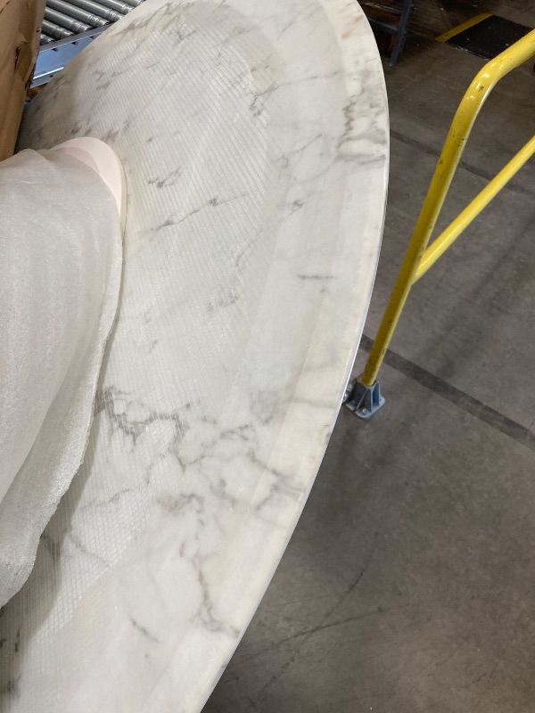 Photo 1 of ***ROUND TABLE TOP ONLY*** Hawthorne Collections Round Marble Dining Table, 60 x 35.5 in, White marble, Sleek Modern Design, Timeless Aesthetic, Elegant Dining Room Table for Home Decor