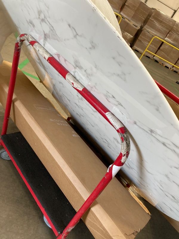 Photo 1 of ***ROUND TABLE TOP ONLY*** Hawthorne Collections Round Marble Dining Table, 60 x 35.5 in, White marble, Sleek Modern Design, Timeless Aesthetic, Elegant Dining Room Table for Home Decor