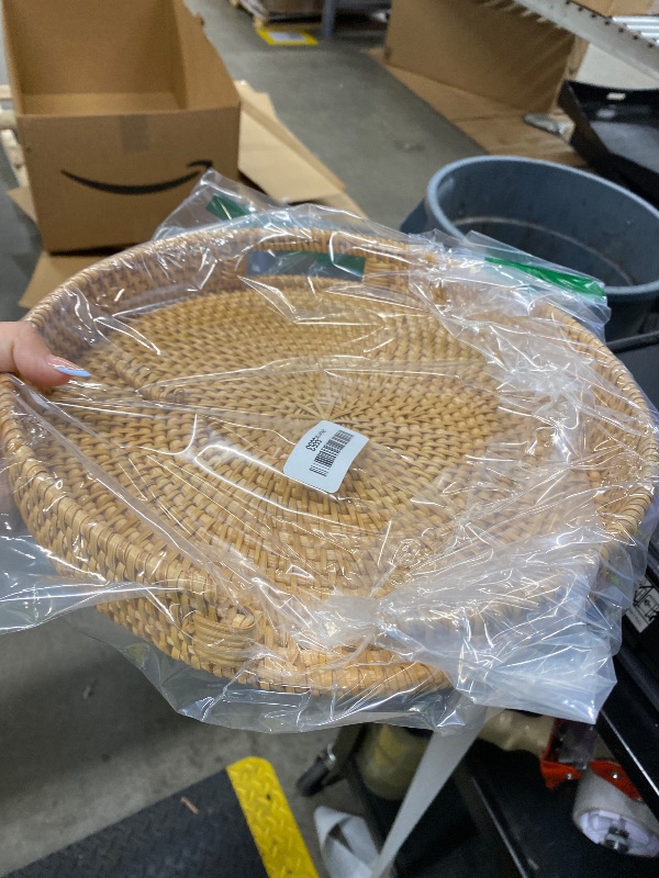 Photo 1 of ***BROKEN HANDLE***11.8" Round Rattan Tray, Hand Woven Serving Tray with Handles, Wicker Serving Basket, Decorative Tray for Home Decor, Whitewash***BROKEN HANDLE***