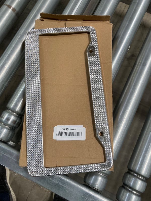 Photo 1 of ***MISSING PIECES -SELLING AS PARTS ONLY*** Sandfren Bling Car License Plate Frame for Women, 1PCS Crystal Rhinestone Stainless Steel Vehicle Plate Holder, Glitter Diamond Sparkly Auto Plate Cover Accessories, Universal Fit (White/Pink Bow)