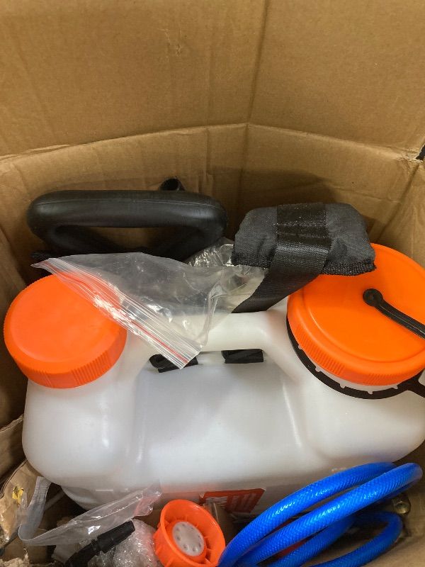 Photo 1 of ***USED*** VEVOR 4 Gallon Battery Powered Backpack Sprayer with Wheeled Cart, Adjustable 0-94 PSI, 13FT Hose, 6 Nozzles, 2 Wands Included, Wide Mouth Lid for Weeding, Cleaning, Long Spray Time Without Fatigue