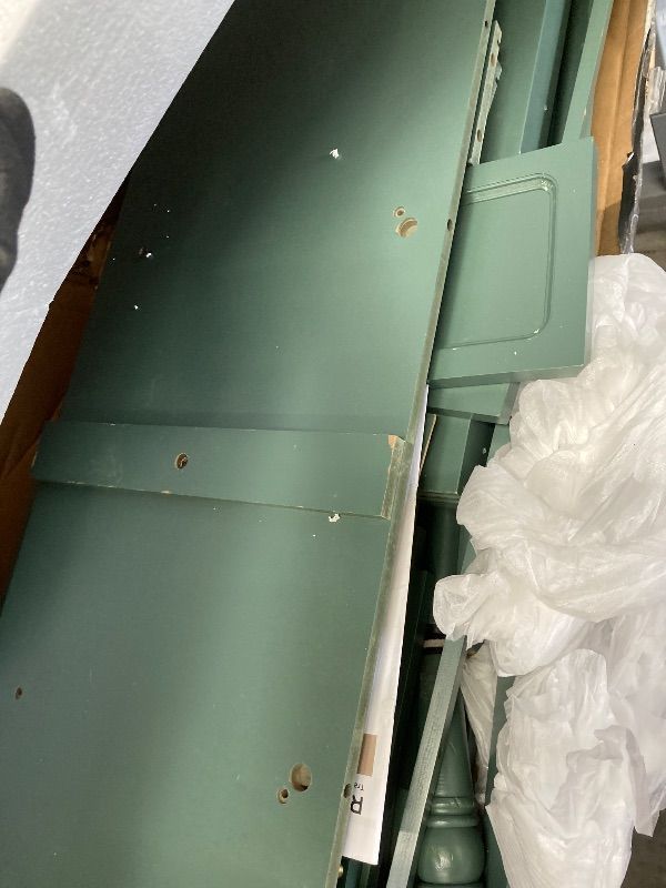 Photo 1 of ***DAMAGED -SCUFFS/SCRATCHES, PAINT CHIPS SELLING AS PARTS ONLY*** 
RoyalCraft Buffet Cabinet with Storage, Vintage Sideboard with 2 Doors & 3 Drawers, Coffee Bar Table with Solid Wood Legs, Mid Century Modern Painted Credenza for Kitchen, Dining Room, Gr