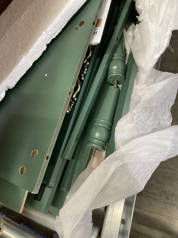Photo 1 of ***DAMAGED -SCUFFS/SCRATCHES, PAINT CHIPS SELLING AS PARTS ONLY*** 
RoyalCraft Buffet Cabinet with Storage, Vintage Sideboard with 2 Doors & 3 Drawers, Coffee Bar Table with Solid Wood Legs, Mid Century Modern Painted Credenza for Kitchen, Dining Room, Gr