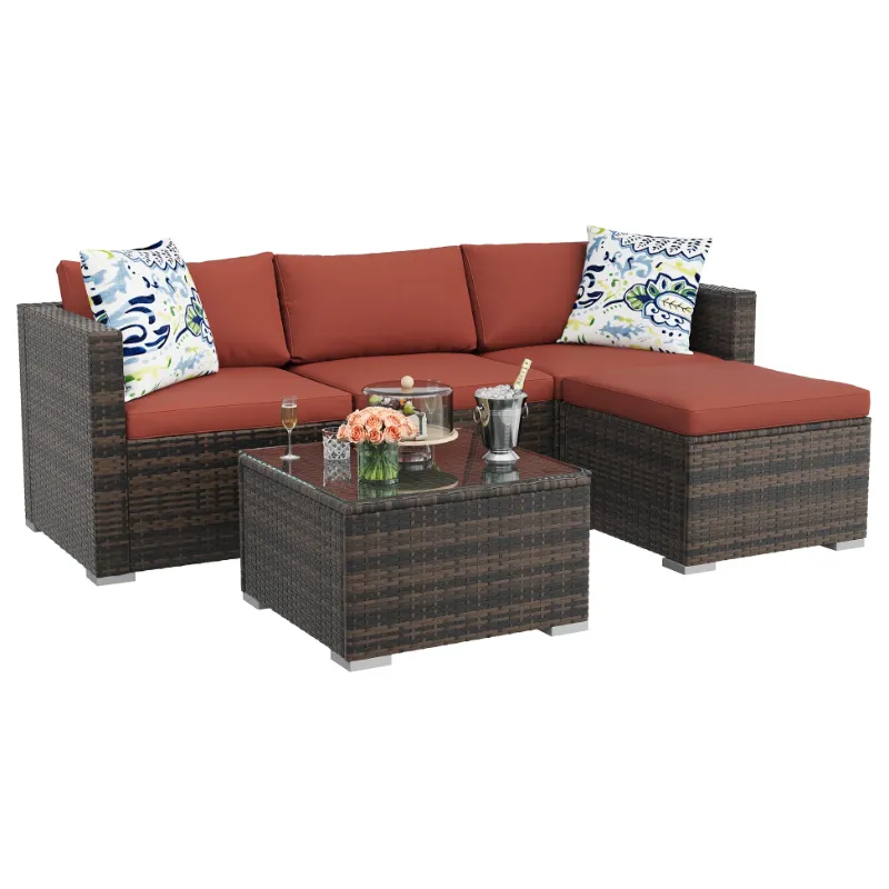 Photo 1 of ****Parts only****

***Box 2 of 2**** missing box 1****
MilleLoom 5-Piece Outdoor Sectional Sofa Set, All-Weather PE Rattan Patio Furniture with Ottoman & Tempered Glass Table, Convertible Garden Couch for Backyard, Porch, Poolside (Brown/Wine Red)