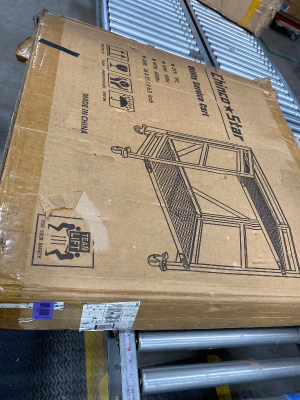 Photo 1 of **PARTS ONLY/BENT***2 Shelf Rolling Cart with Wheels, 660lbs Capacity Collapsible Steel Rolling Utility Cart, Heavy-Duty Foldable Hand Truck, Metal Storage Carts with Handle for Groceries, Warehouse (36" Lx26 W)