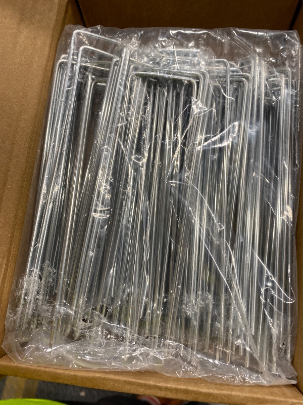Photo 1 of 100 Pcs 6 inch Garden Landscape Staples Galvanized Pins Lawn Stakes for Weed Barrier Ground Cover,U-Type Heavy Duty (100 Pcs x 6")