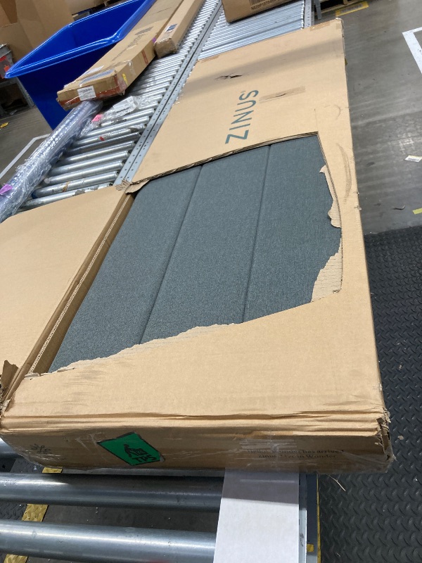 Photo 1 of *missing parts Zinus Queen Piper Upholstered Platform Bed with Horizontal Paneled Headboard, Wooden Slat Support, No Box Spring Needed, Easy Assembly, Eco Friendly Packaging, Dark Grey
